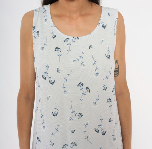 90s Notations Floral Maxi Dress White Navy Wildflower Sleeveless Medium