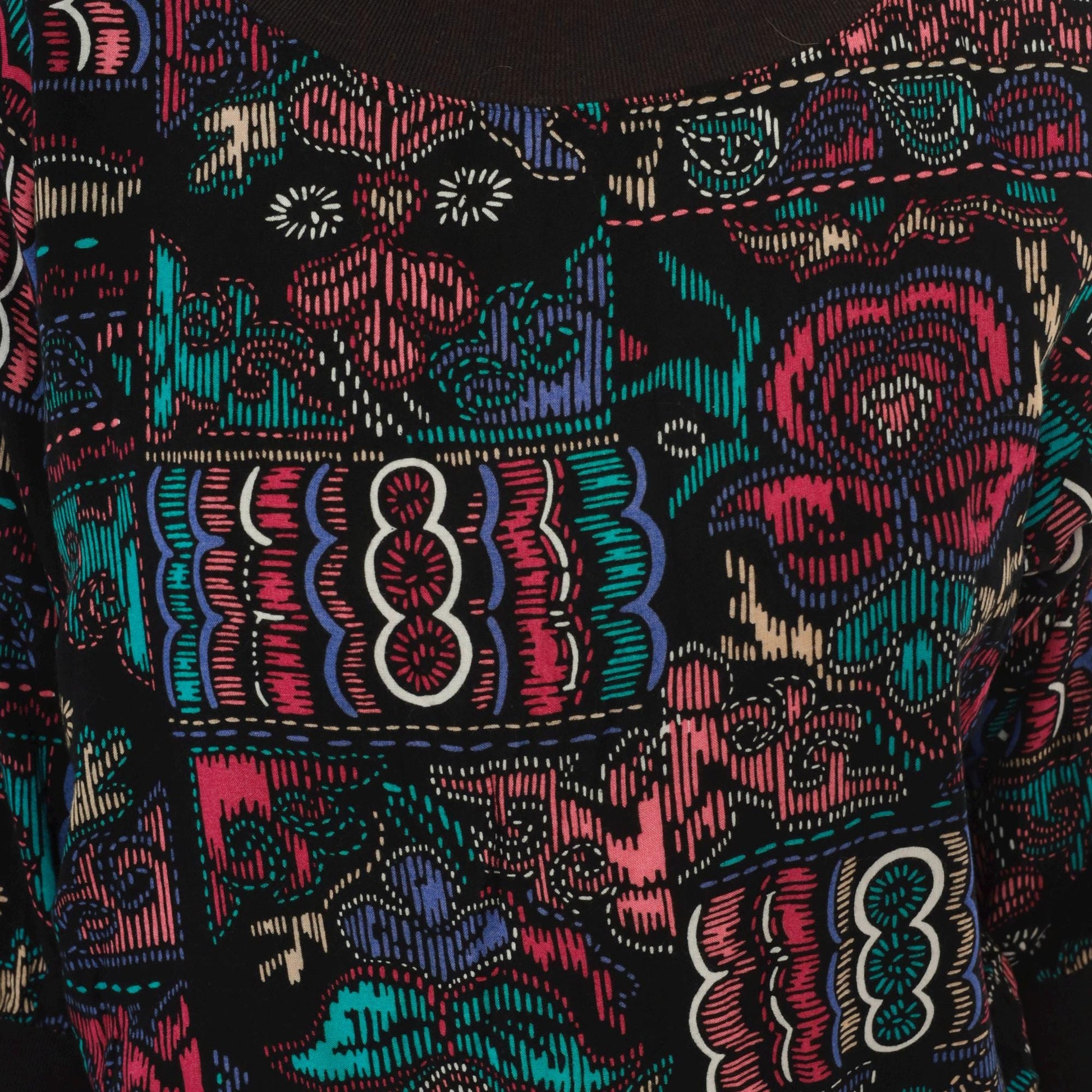 90s Abstract Pullover Blouse Boat Neck Teal Pink Black Graphic Medium M