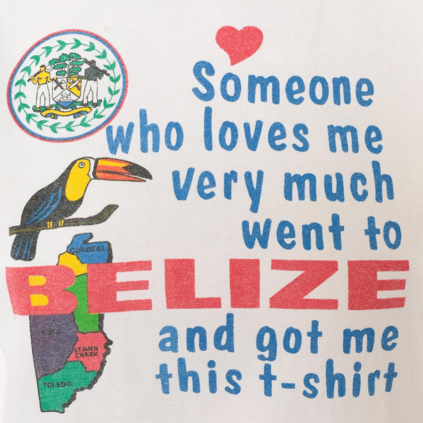 Y2K Belize Souvenir Tee Toucan Graphic White Cotton Small S