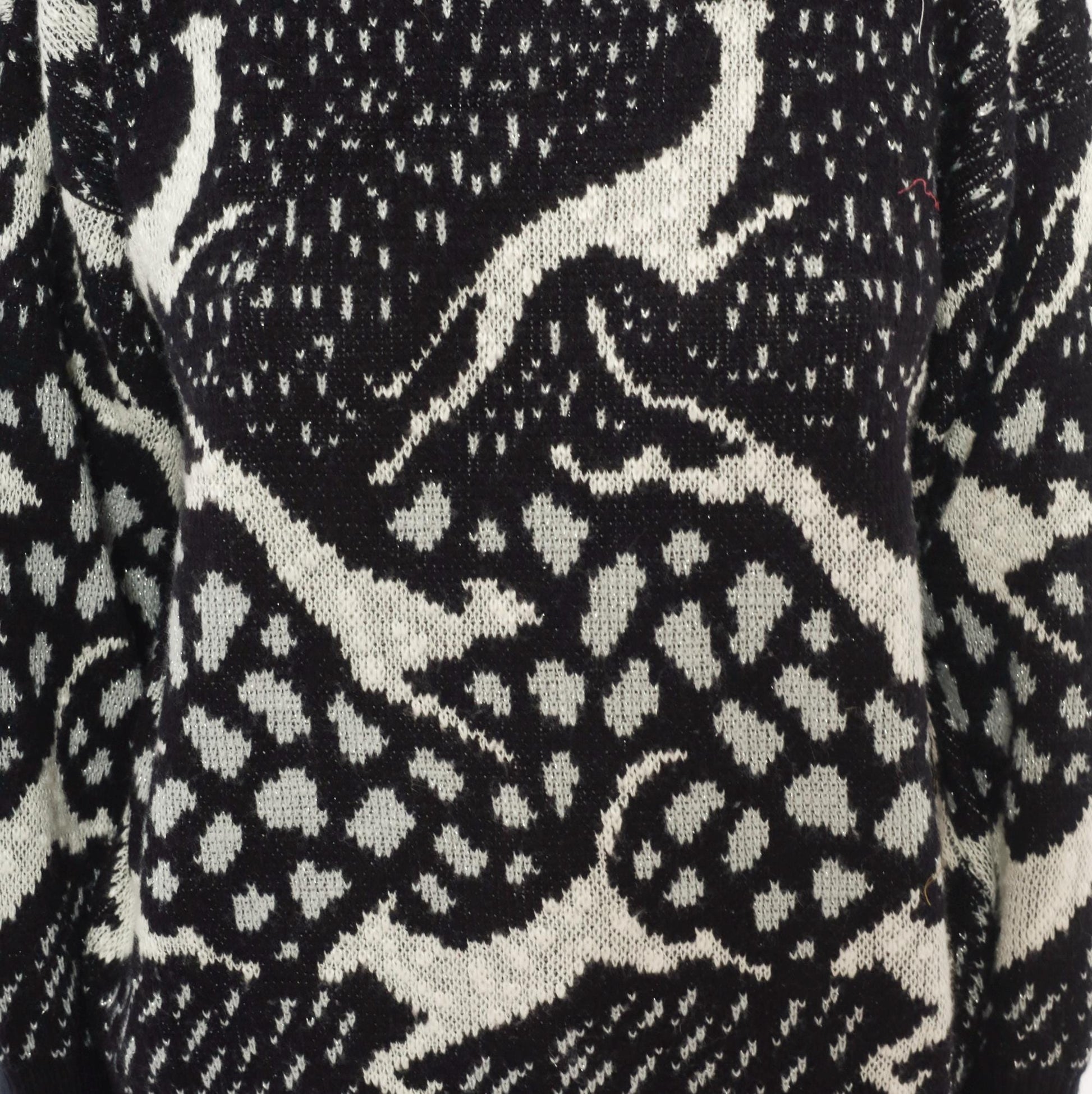 90s Arielle Greyhound Jacquard Knit Sweater Black Ivory Crewneck Large L