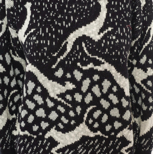 90s Arielle Greyhound Jacquard Knit Sweater Black Ivory Crewneck Large L