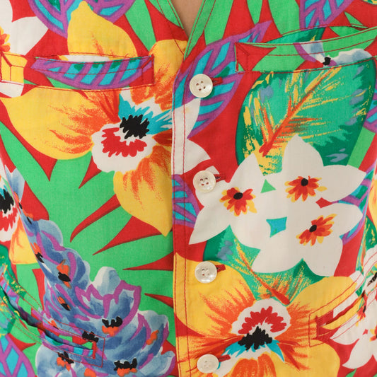 90s Lizwear Tropical Floral Vest Red Hibiscus Button Front V-Neck Medium M