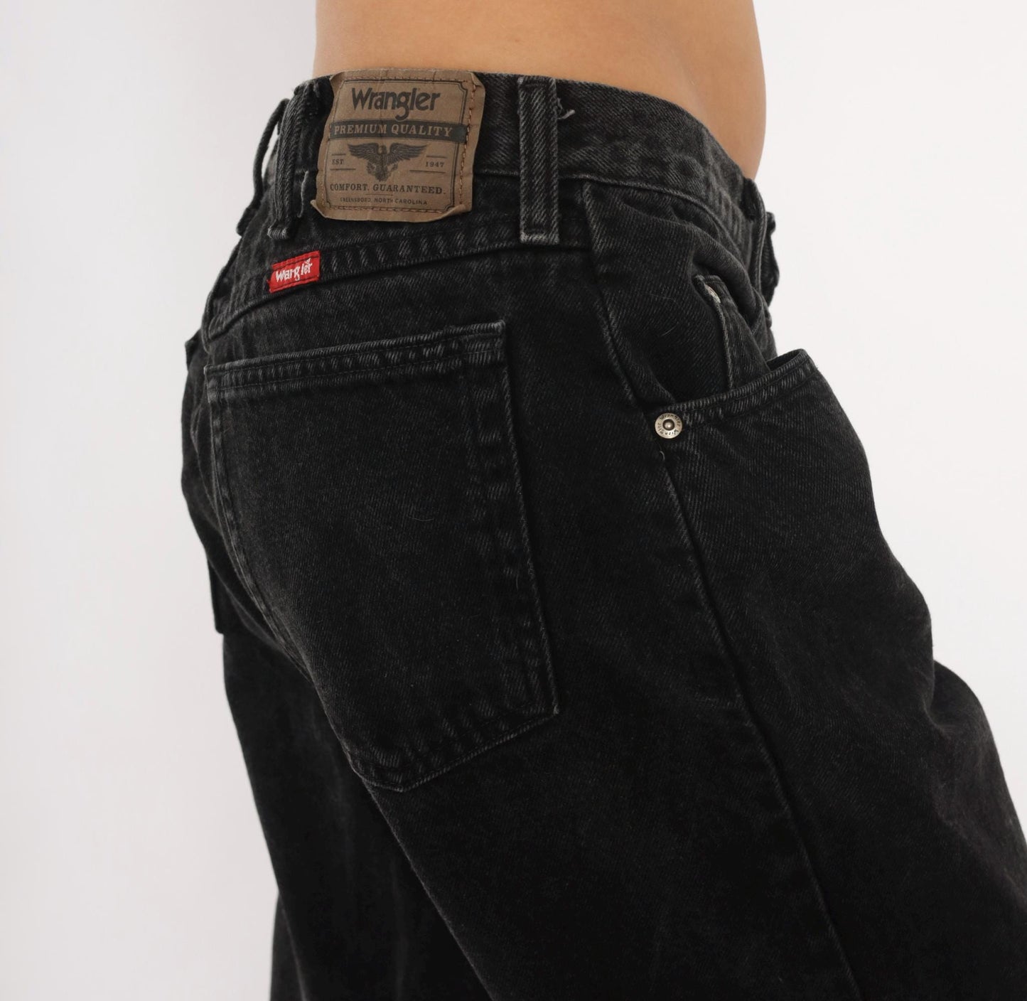 Wrangler Black Faded Denim Jeans High Rise Straight Leg 2000s Large L