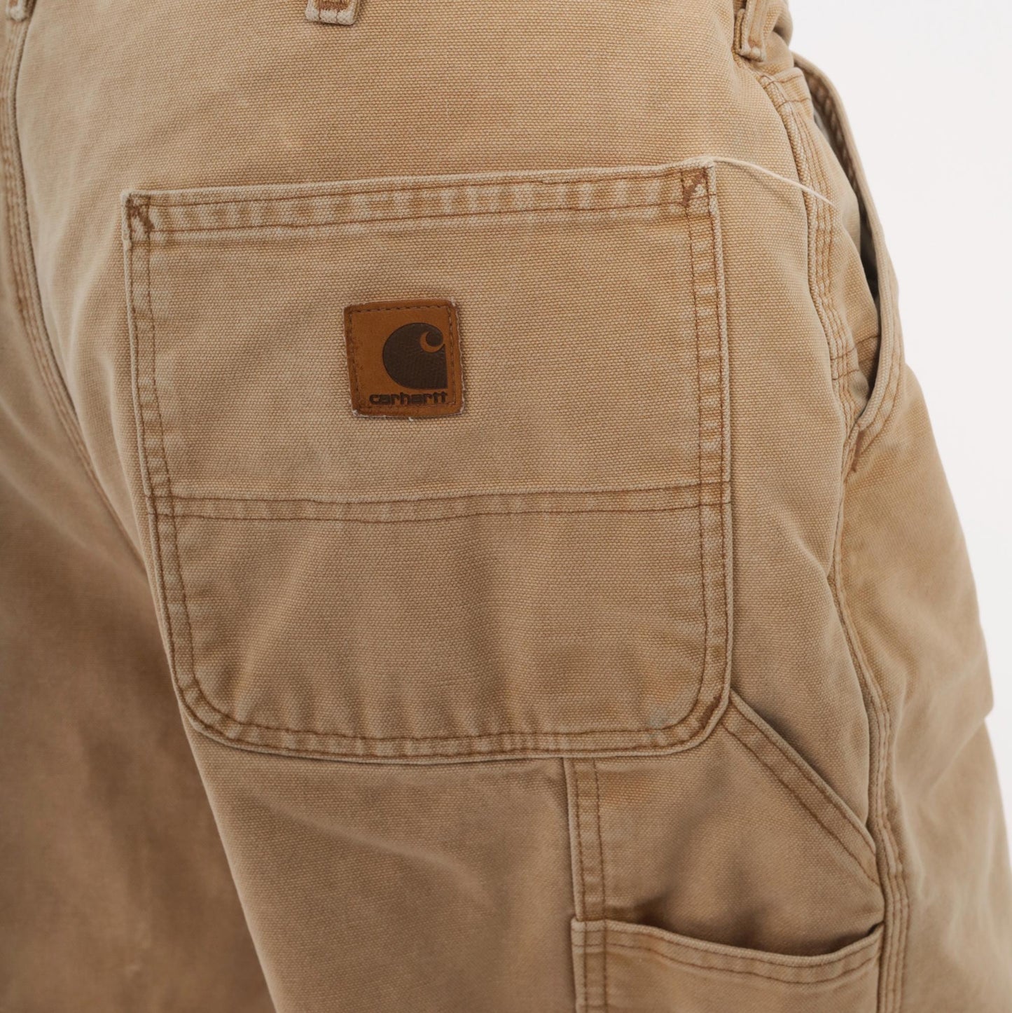 Carhartt Carpenter Pants Flannel Lined Canvas Straight Leg Tan Distressed Extra Large XL