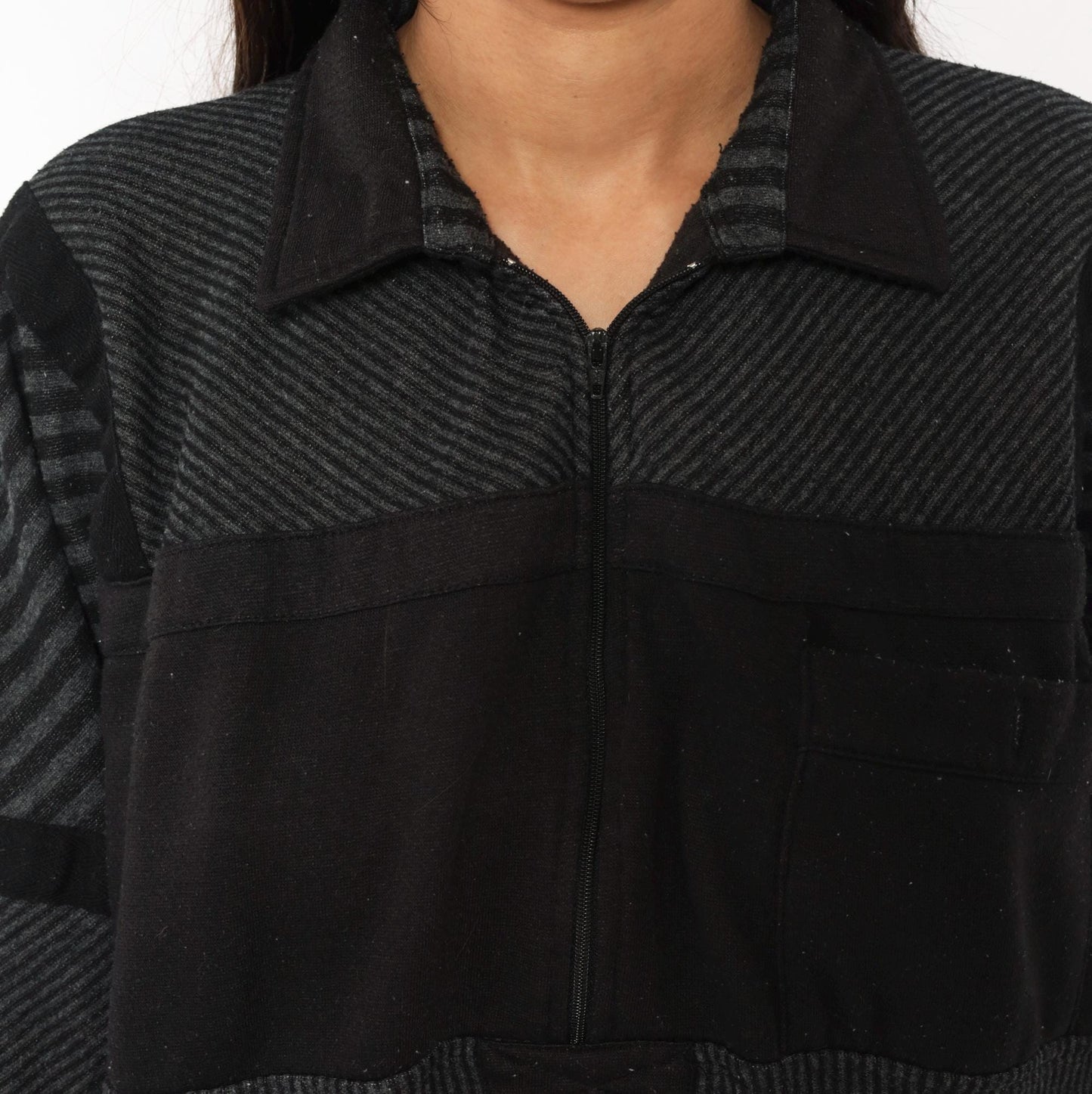 90s Alexxus Half-Zip Pullover Black Grey Patchwork Colorblock Sweatshirt Extra Large