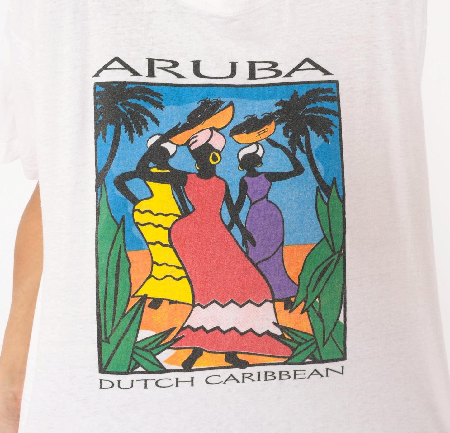 90s Aruba Paradise Island Souvenir Tee White Cotton Graphic Large L