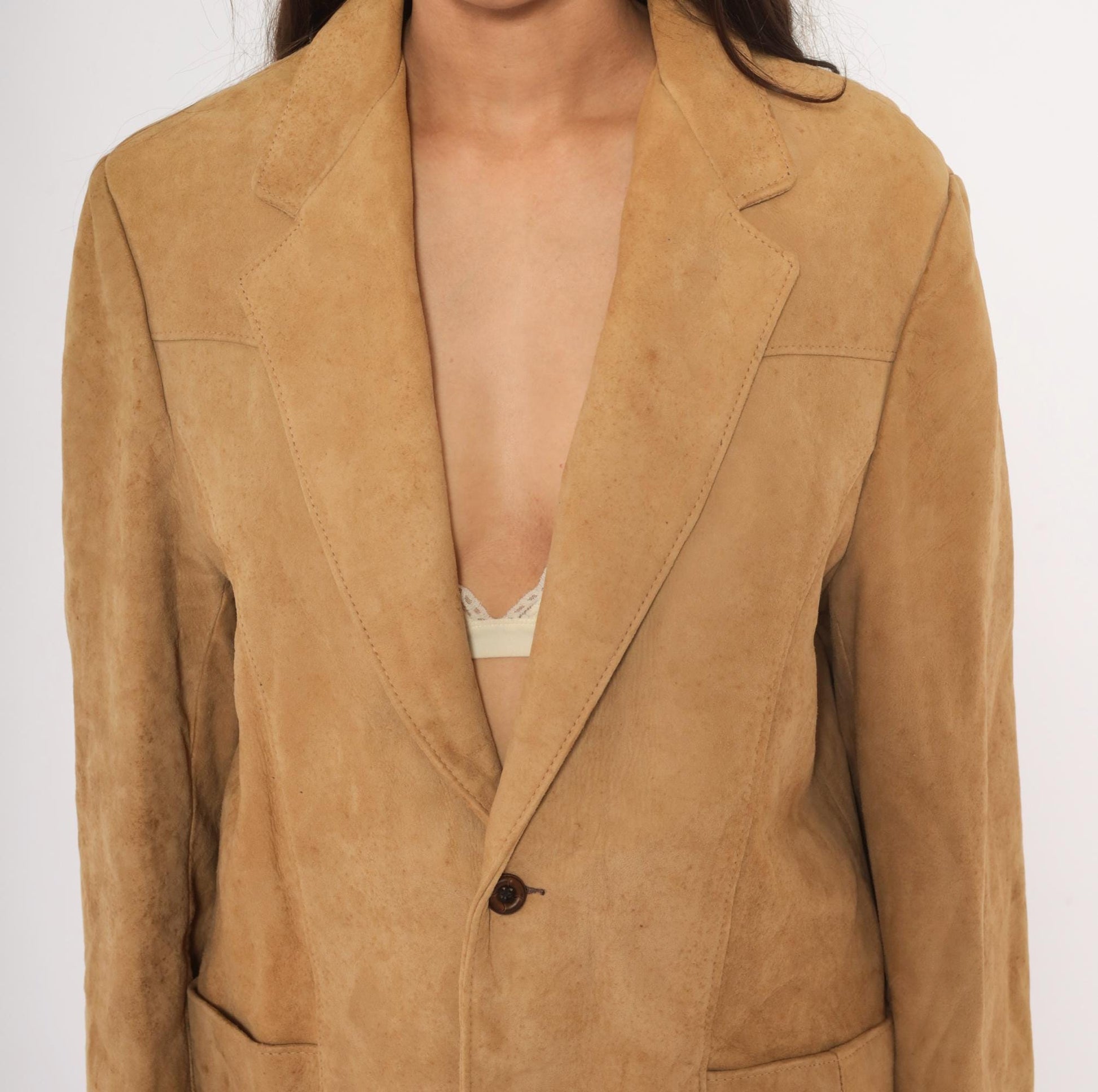 70s Reed Sportswear Suede Blazer Tan Notched Lapel Sport Coat Small S