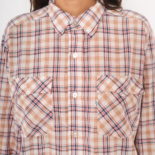 80s Levi Strauss Plaid Flannel Shirt White Navy Red Cotton Large L