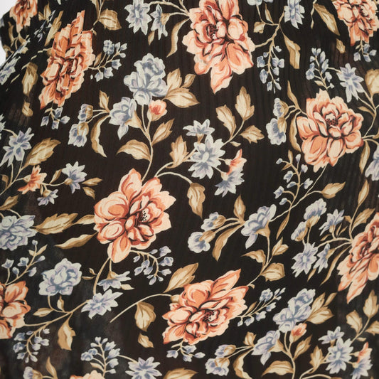 90s Sag Harbor Floral Maxi Skirt Black Peach Periwinkle Medium