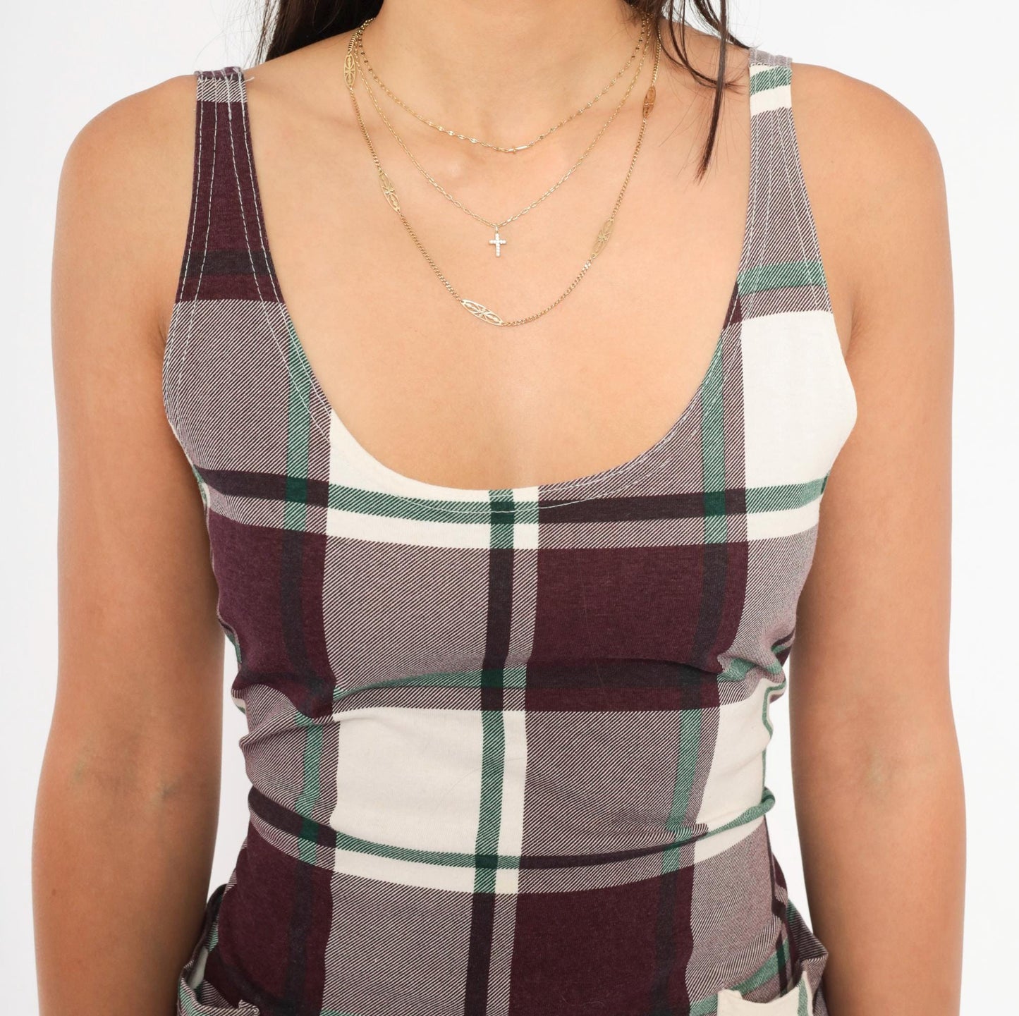 90s In Charge Plaid Mini Dress Burgundy Tartan Tank Small S