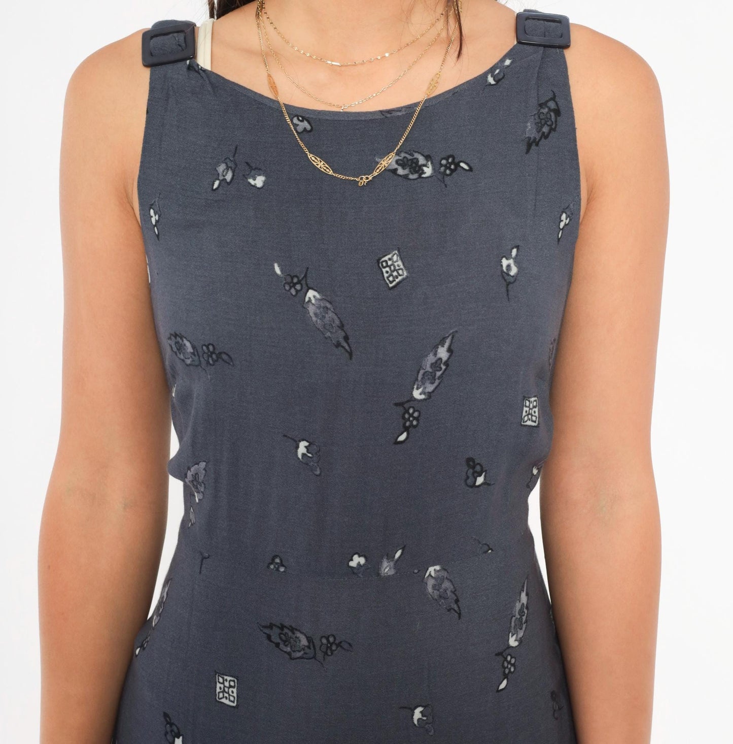 90s CDC Grey Floral Maxi Dress Tie Back Tank Small S