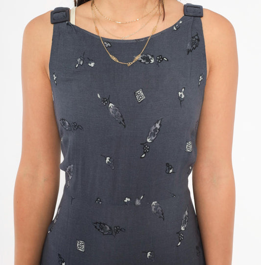 90s CDC Grey Floral Maxi Dress Tie Back Tank Small S