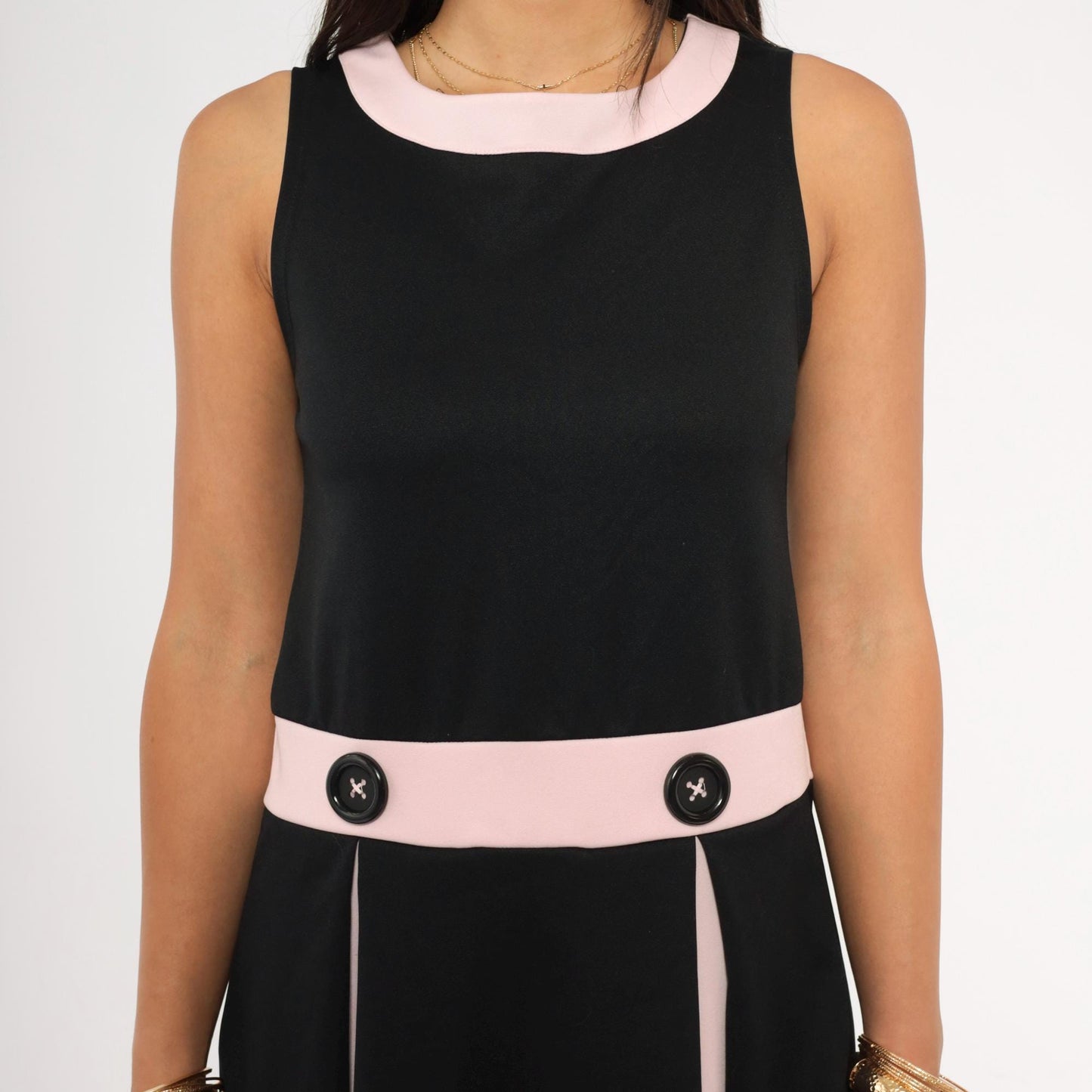 Y2K Bonnie Jean Black Pink Mod Shift Dress Colorblock Mini Small S