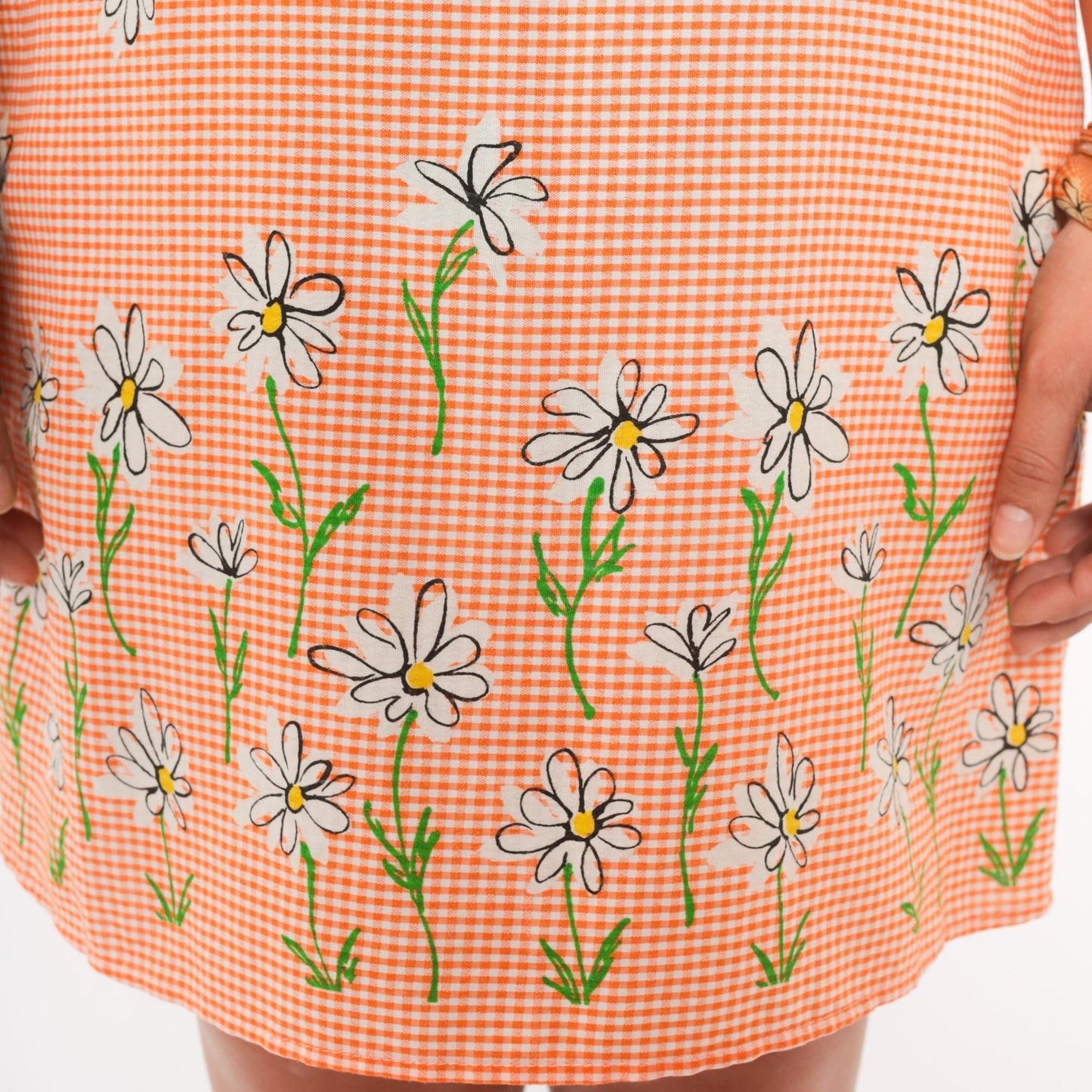 90s California Concepts Gingham Daisy Shift Dress Orange White Mini Small