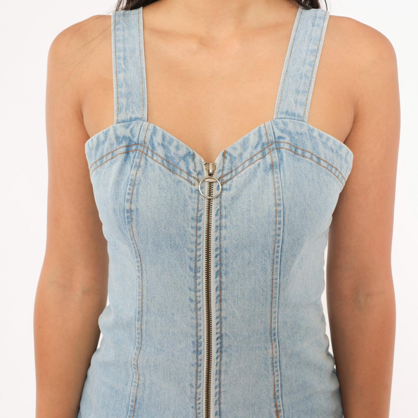 90s Pottery Denim Mini Romper Light Wash Sweetheart Neckline Extra Small XS