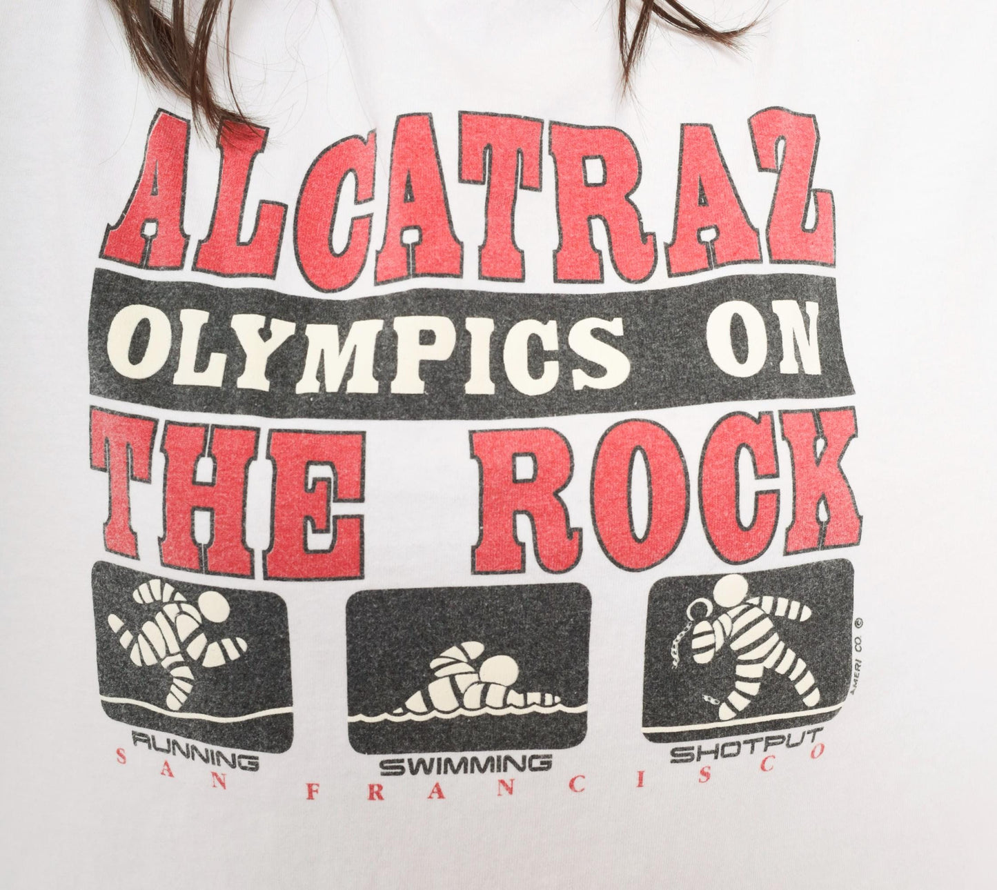 90s Alcatraz Olympics Graphic Tee Tultex White Cotton Large L