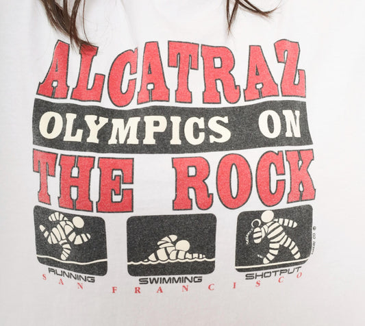 90s Alcatraz Olympics Graphic Tee Tultex White Cotton Large L