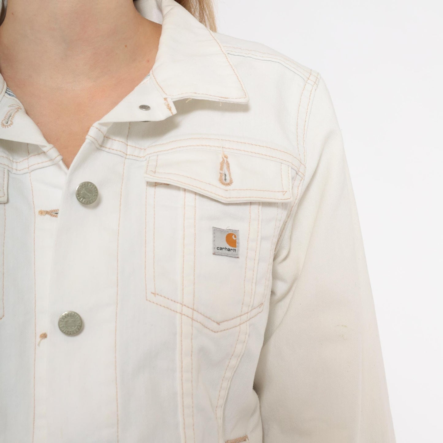 2000s Carhartt Denim Jacket White Contrast Stitch Trucker Medium M