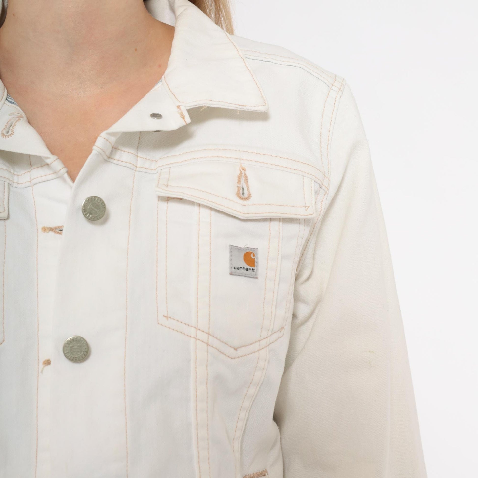 2000s Carhartt Denim Jacket White Contrast Stitch Trucker Medium M