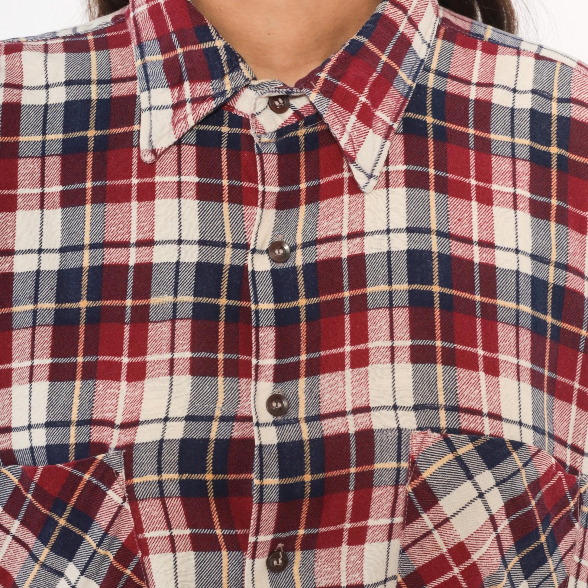90s Dickies Flannel Shirt Red Navy Cream Plaid Cotton XL
