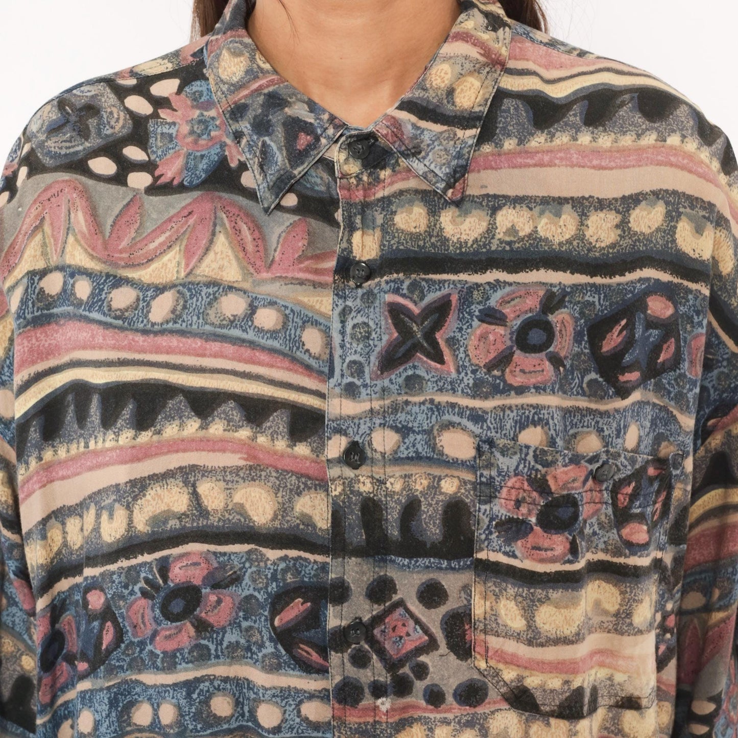 90s Hey Man Style Tribal Abstract Shirt Rayon Boxy Large L