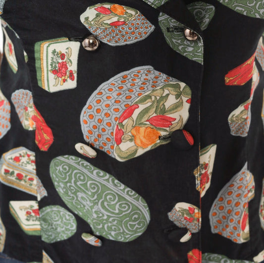 90s Paris Blues Novelty Print Halter Vest Black Green Red Small