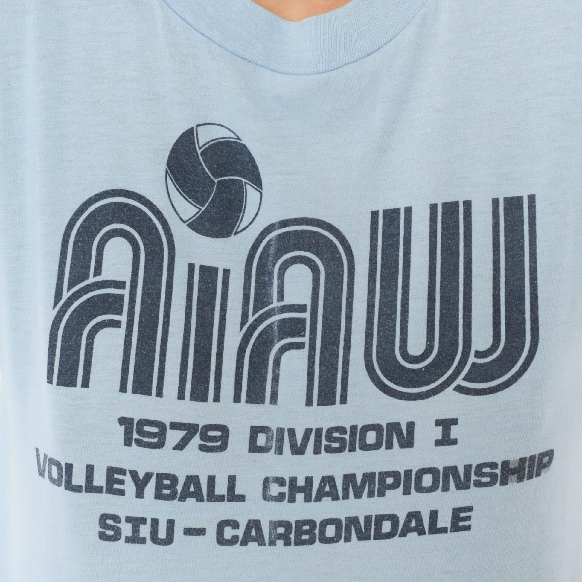 70s SIU Carbondale Volleyball Championship Graphic Tee Light Blue Small