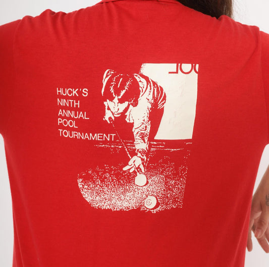 80s Stedman Pool Tournament Polo Shirt Red Billiards Graphic Large L