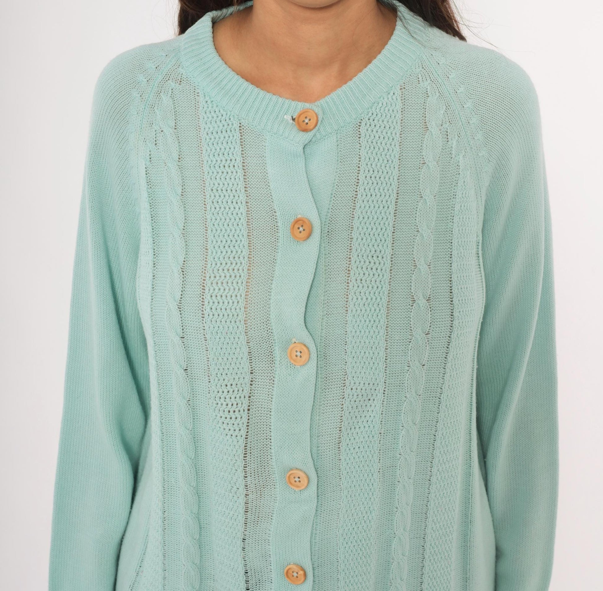 80s Seafoam Cable Knit Cardigan Mint Green Crewneck Medium M