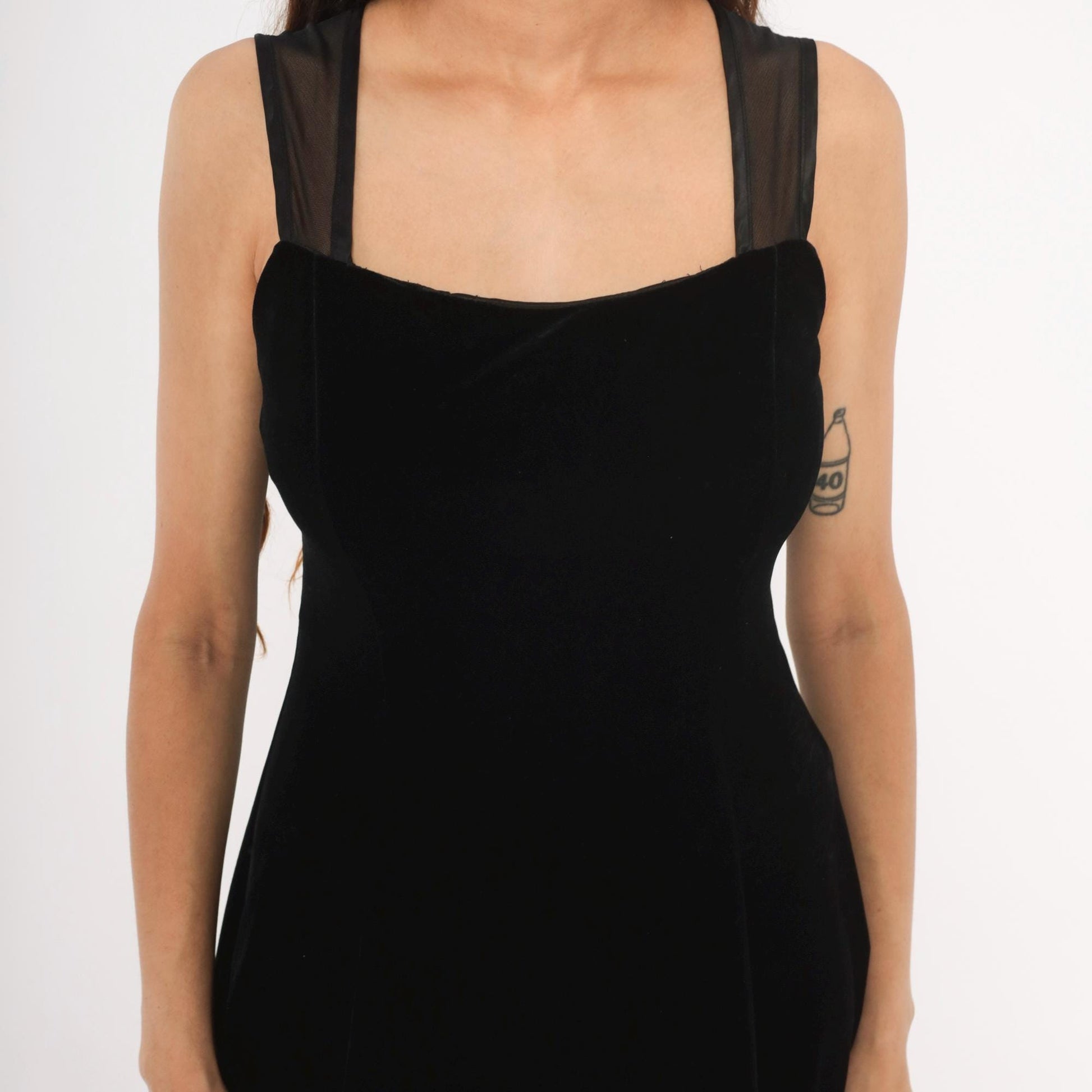 90s Betsy and Adam Black Velvet Mini Dress Sweetheart Neckline Mesh Back Medium M