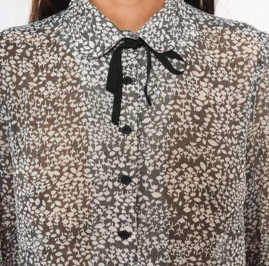 70s Shelby Place Floral Bow Tie Dress Black Knee-Length Button Front Medium