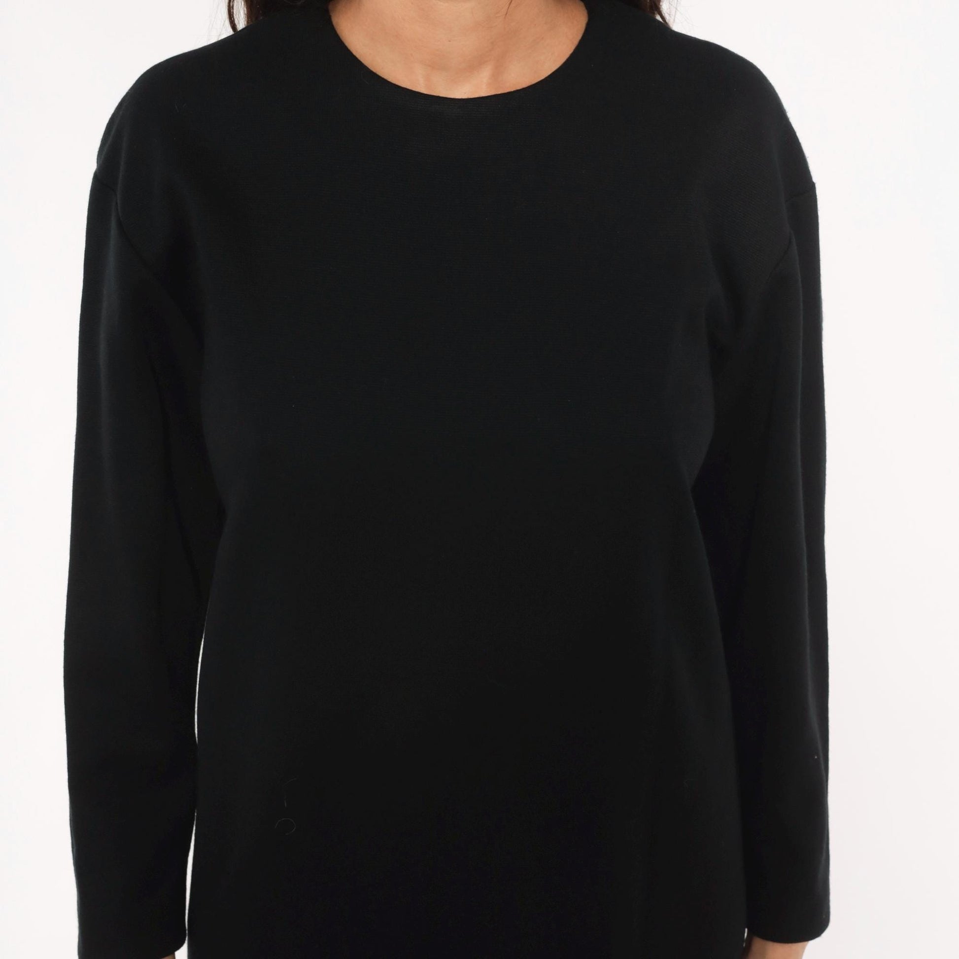 90s Positive Attitude Black Knit Dress Crew Neck Long Sleeve Knee-Length Large L