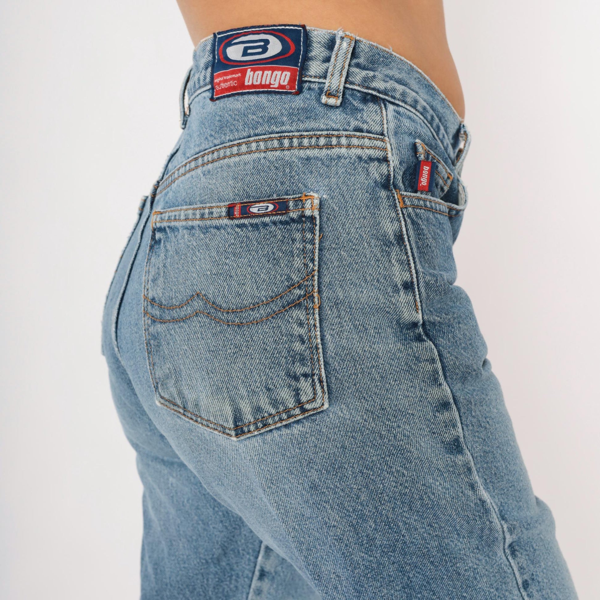 Y2K Bongo Cropped Jeans High Rise Straight Leg Raw Hem Blue Denim Small