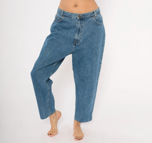 90s Fresno High Waisted Tapered Jeans Stonewash Blue Cotton 33x25