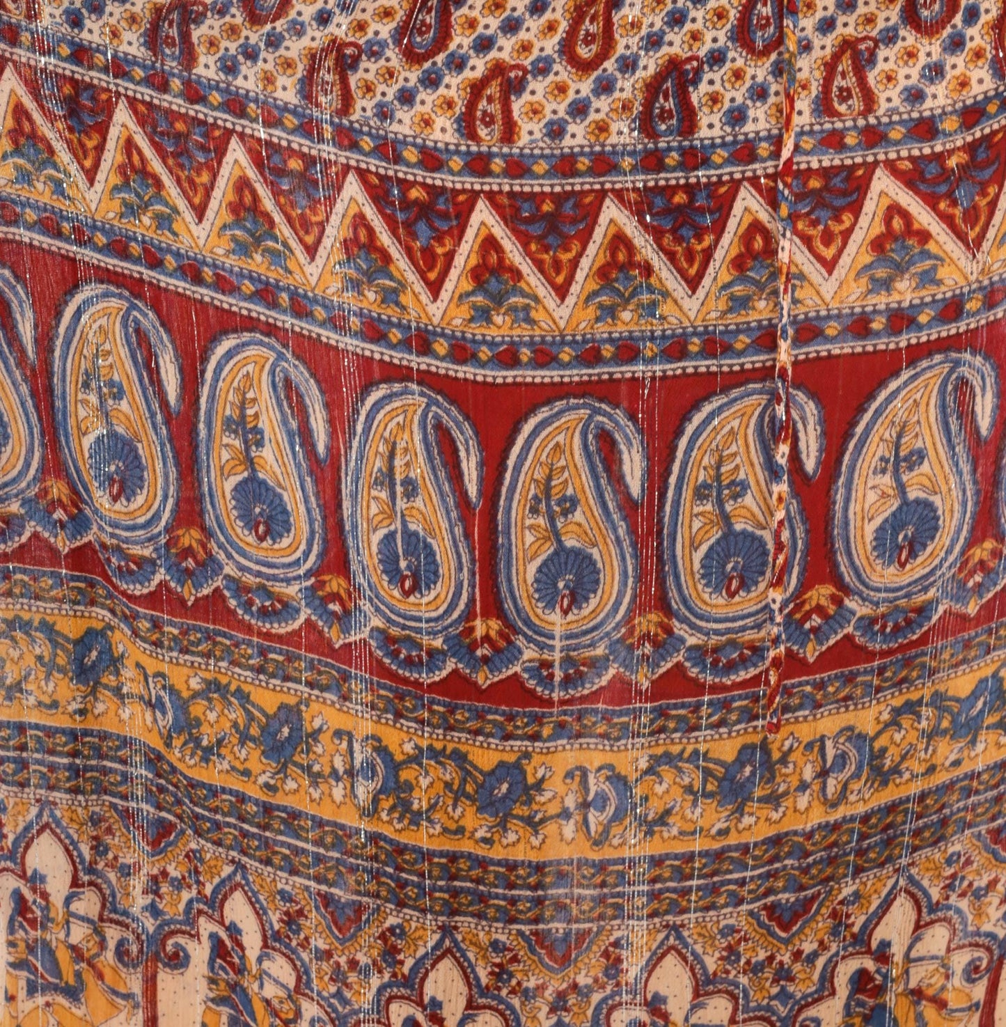Y2K Lotus Indian Maxi Skirt Burgundy Paisley Gold Drawstring Waist Extra Large XXL
