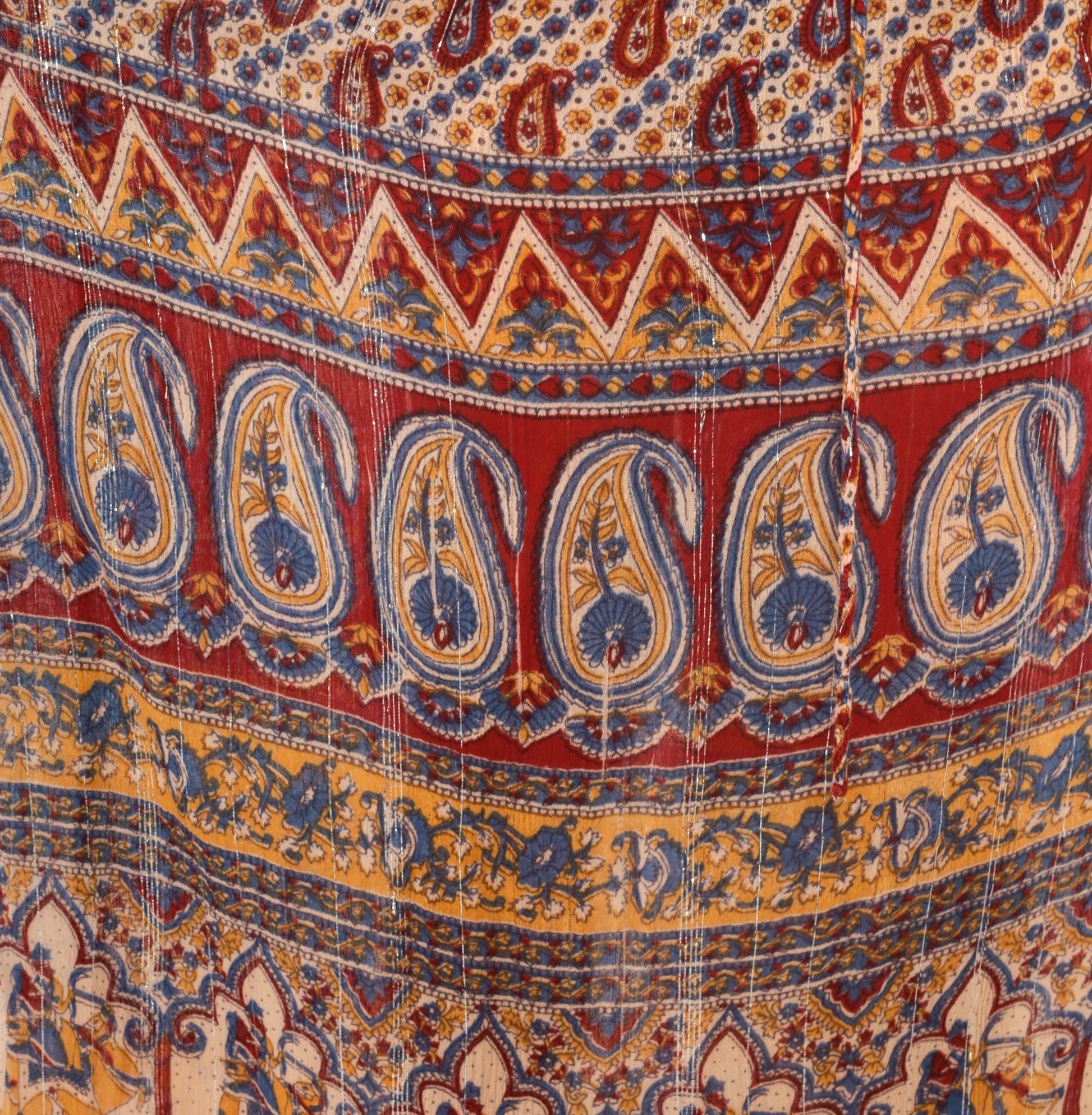 Y2K Lotus Indian Maxi Skirt Burgundy Paisley Gold Drawstring Waist Extra Large XXL