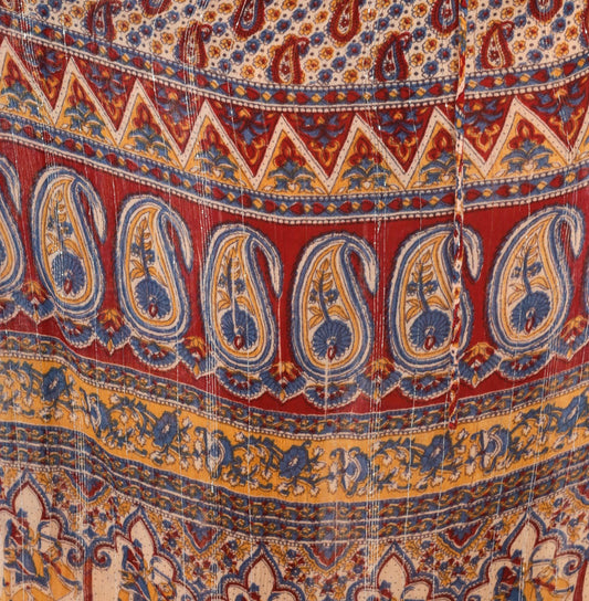 Y2K Lotus Indian Maxi Skirt Burgundy Paisley Gold Drawstring Waist Extra Large XXL