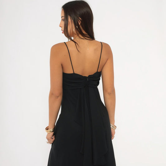 90s Betsy & Adam Black Cowl Neck Maxi Gown Ruched Back Medium M