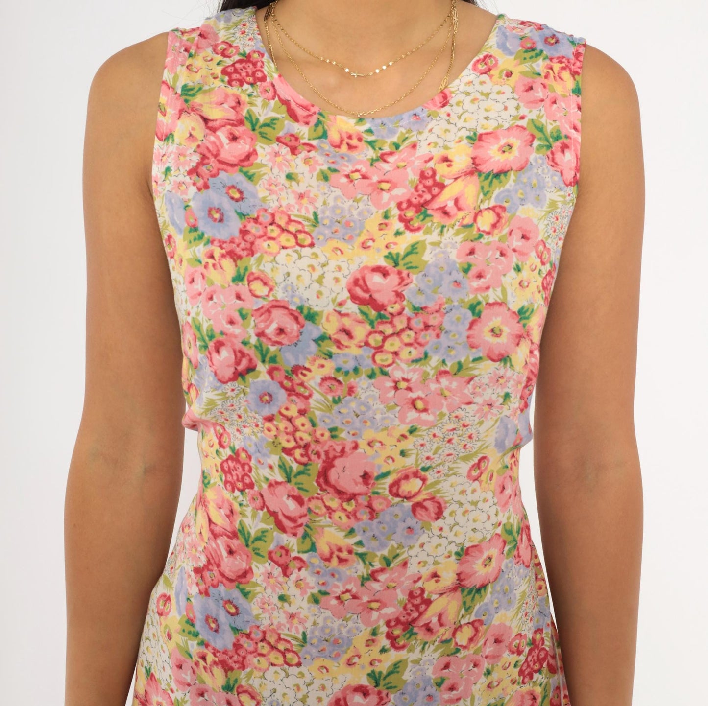 90s Casual Corner Annex Floral Maxi Dress Pink Garden Print Tie Back Small