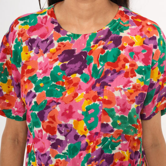 90s S.Roberts Watercolor Floral Romper Pink Purple Green Small