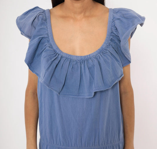 80s Jb Periwinkle Cotton Sundress Tiered Ruffle Midi Powder Blue Large L