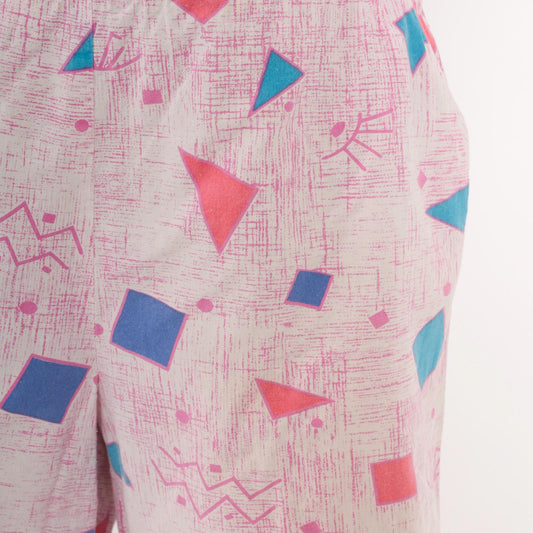 80s Geometric Triangle Shorts Pink Teal Blue Cotton Knee-Length Medium