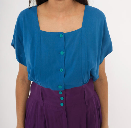 90s Rabbit Jr Color Block Romper Cobalt Blue Plum Purple Medium M