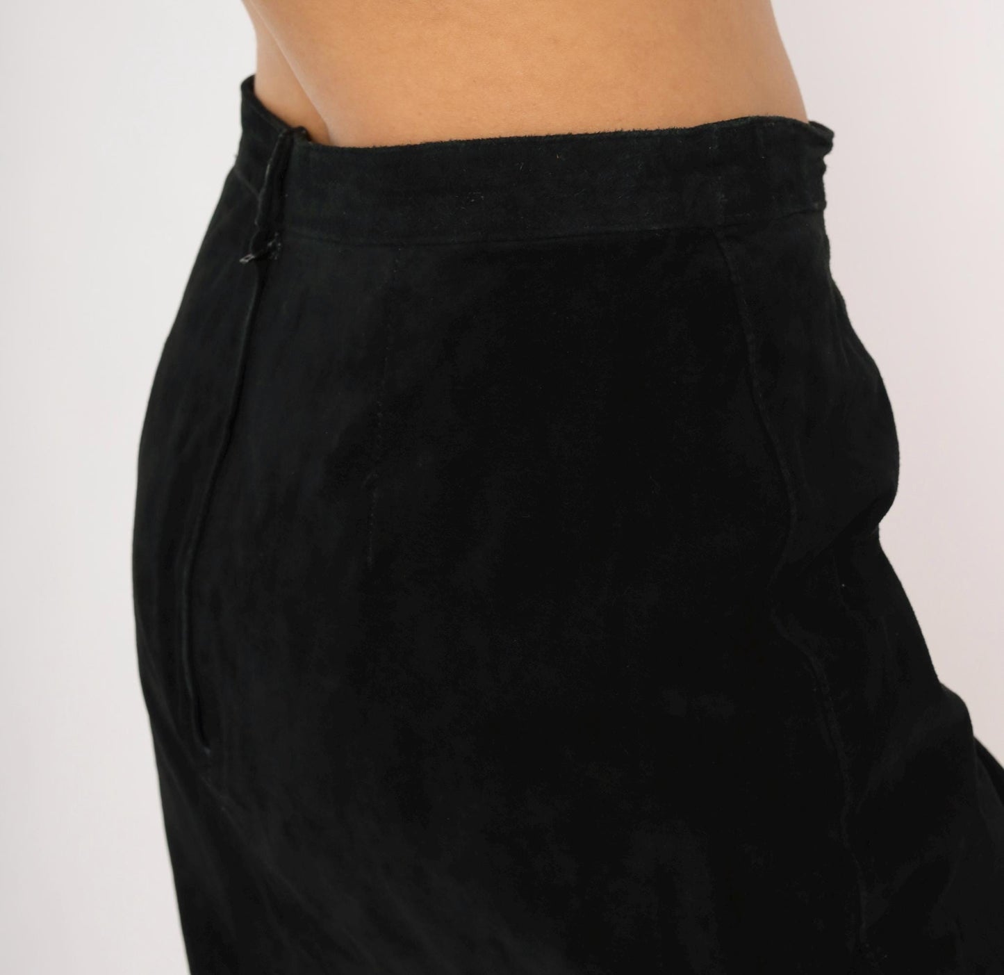 90s Black Suede Pencil Skirt High Waist Knee Length Medium M