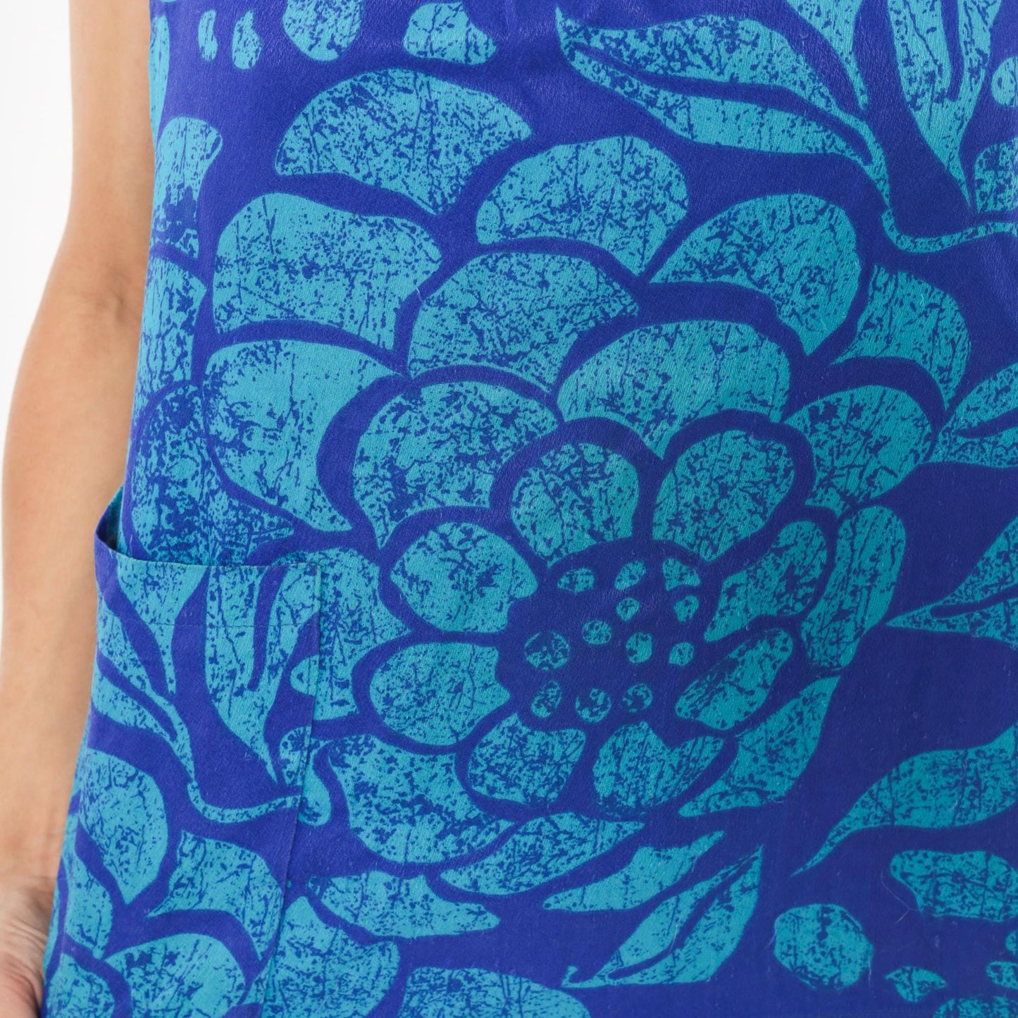 70s Batik Floral Tank Top Cobalt Teal Cotton Scoop Neck Medium M