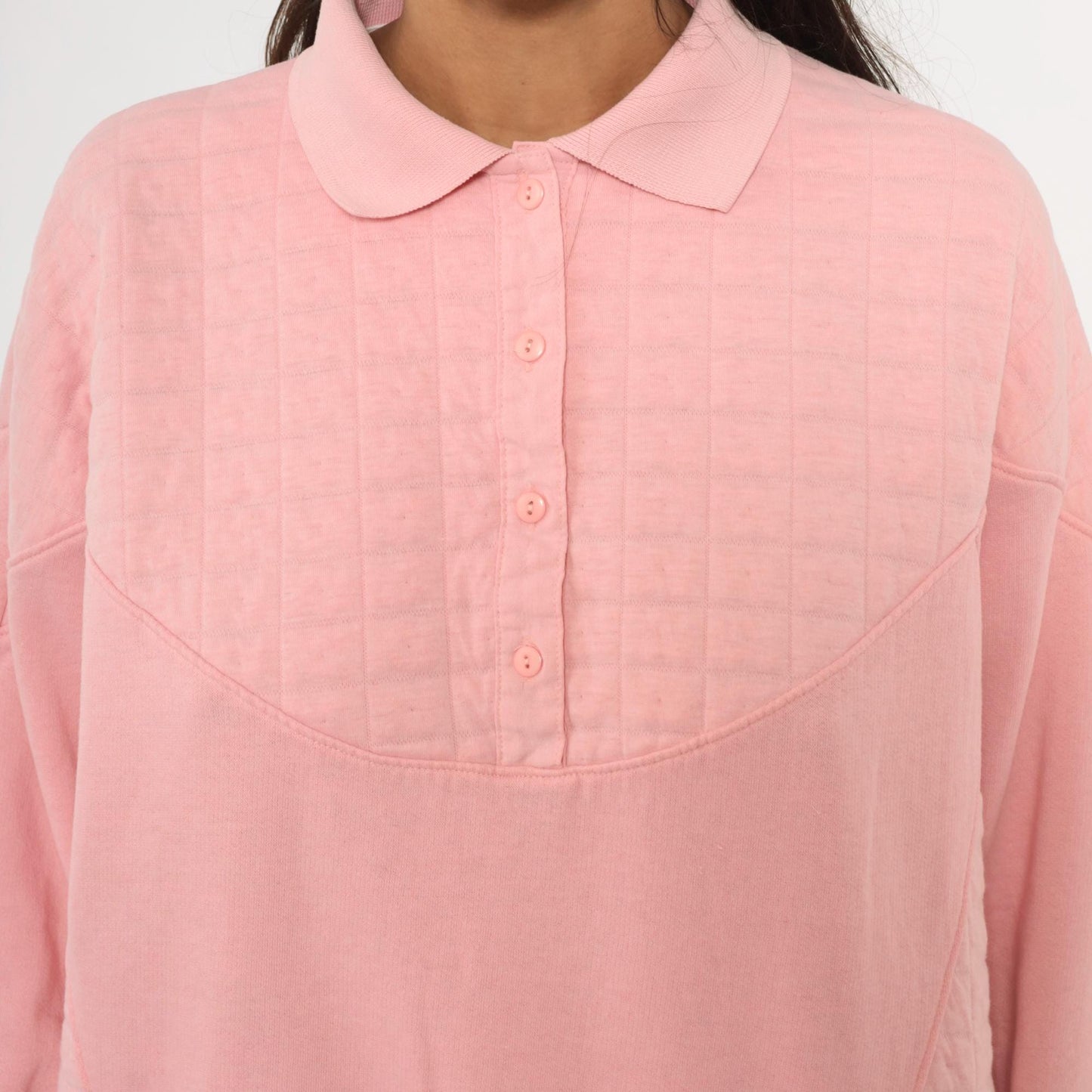90s Casual Isle Quilted Collared Sweatshirt Pink Large L