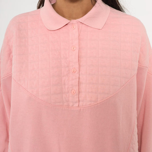 90s Casual Isle Quilted Collared Sweatshirt Pink Large L