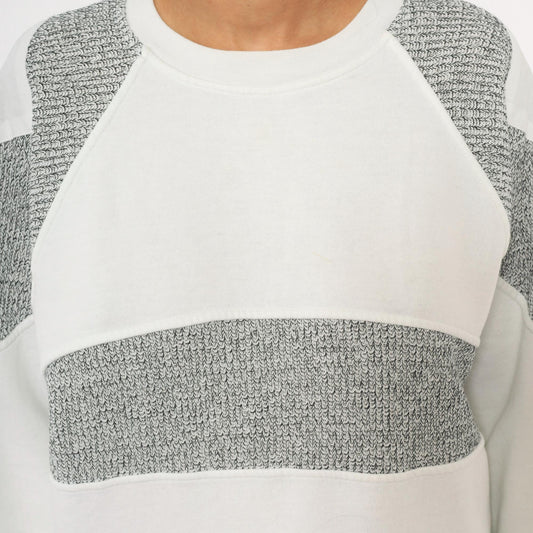 90s Fashion Force Color Block Sweatshirt White Grey Marled Raglan Large L