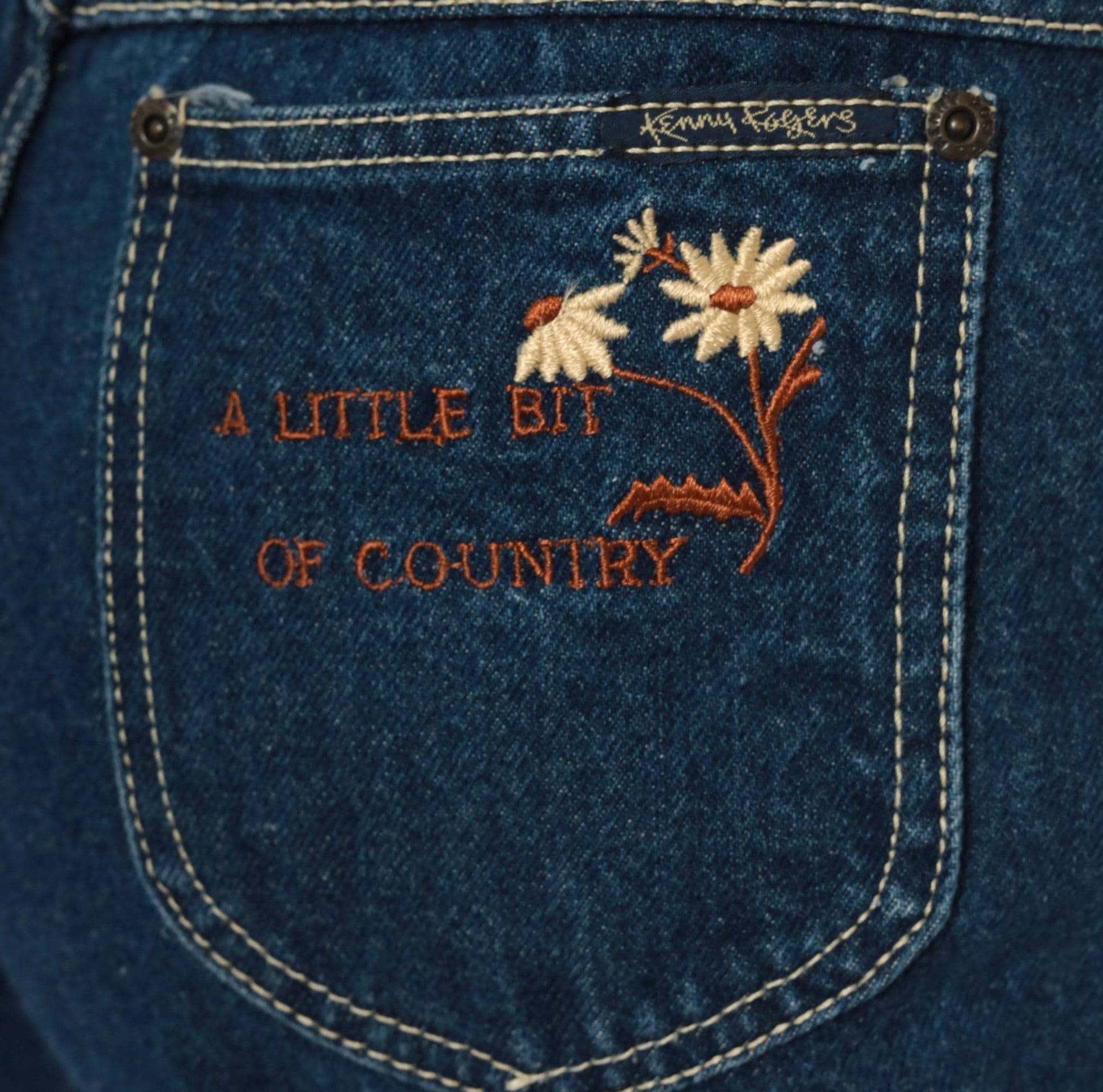 80s Kenny Rogers Western Embroidered Daisy Jeans High Waist Straight Leg Blue 28