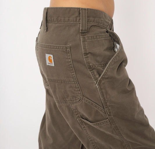 90s Carhartt Carpenter Pants Olive Cotton Straight Leg Workwear 34 x 30
